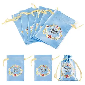 Flower Thank You Polyester Satin Storage Drawstring Bags