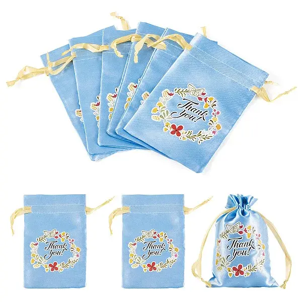 Flower Thank You Polyester Satin Storage Drawstring Bags
