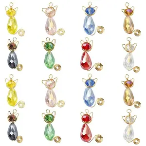 16Pcs 8 Colors Glass Pendants