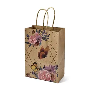 Flower Butterfly Pattern Kraft Paper Bags