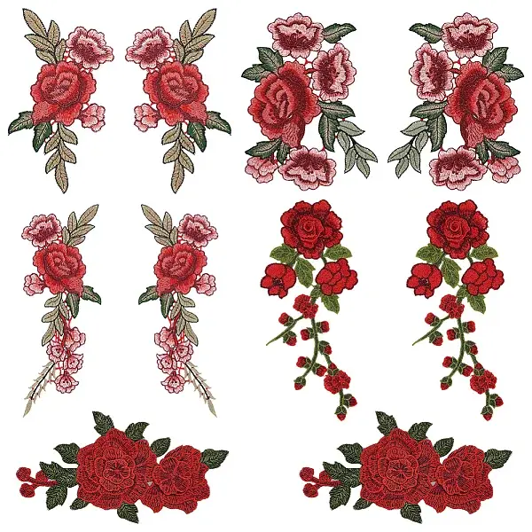 10Pcs 5 Styles Handmade Polyester Embroidered Lace Flower