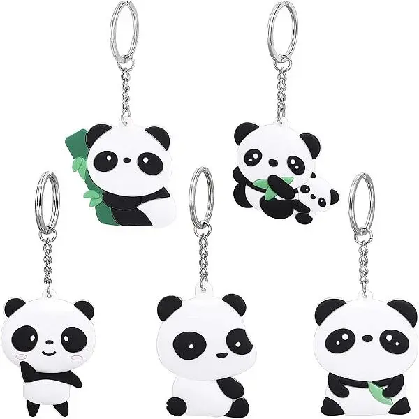 5Pcs 5 Style Silicone Panda Keychain