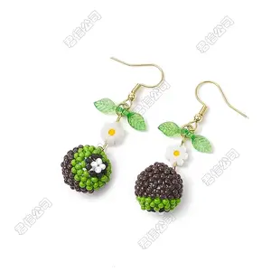 Kiwi Glass Seed Beaded Dangle Earrings