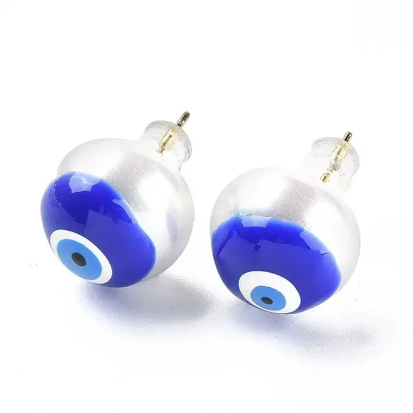 Natural Shell Evil Eye Stud Earrings with Enamel