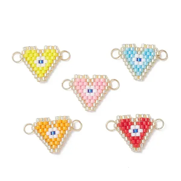 Glass Seed Beaded Evil Eye Heart Links Connector Charms