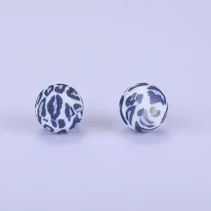 Printed Round with Leopard Print Pattern Silicone Focal Beads