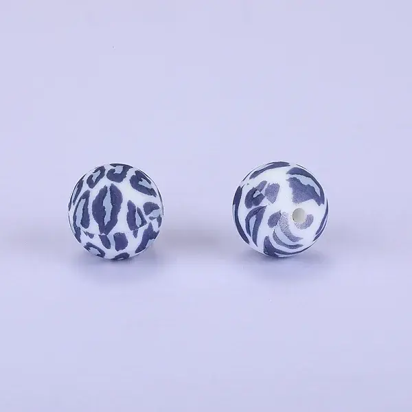 Printed Round with Leopard Print Pattern Silicone Focal Beads