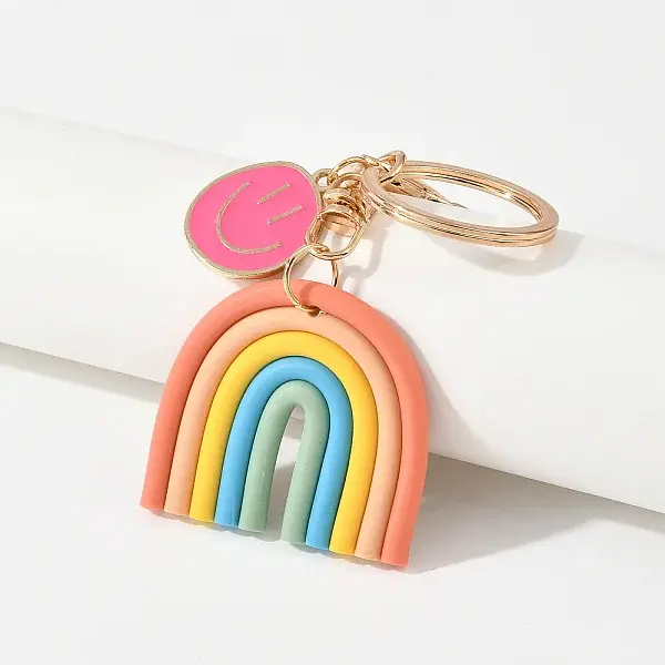 Smiling FaceAlloy Enamel & Rainbow Handmade Polymer Clay Keychain