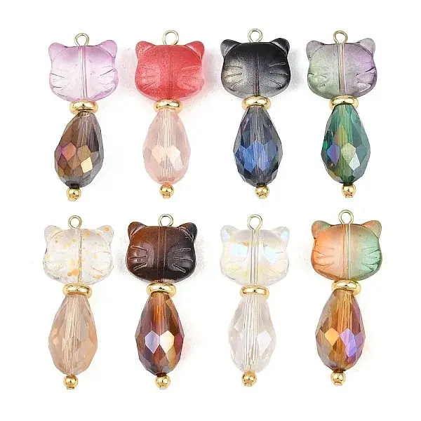 8Pcs Electroplate Glass Pendants