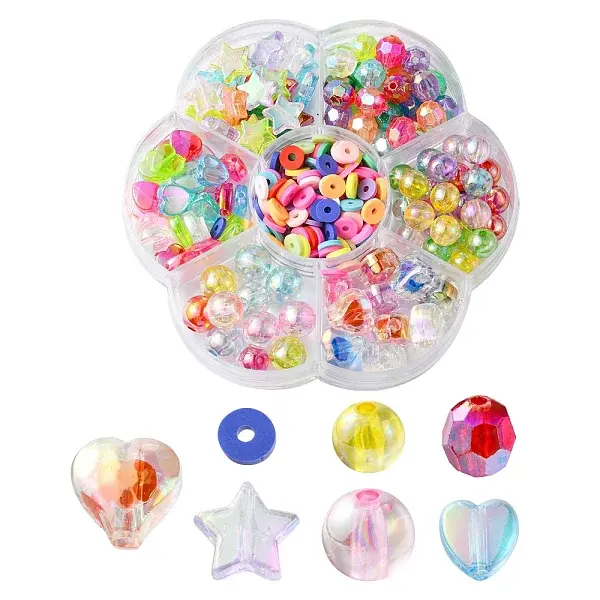 285Pcs 7 Style Mixed Style Transparent Acrylic & Handmade Polymer Clay Beads