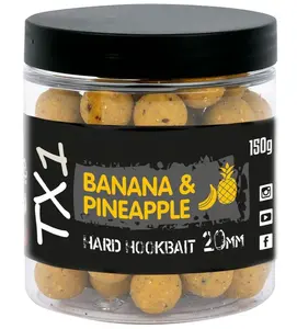 Shimano tvrzené boilies tx1 hard hookbait banana & pineapple 150 g - 20 mm