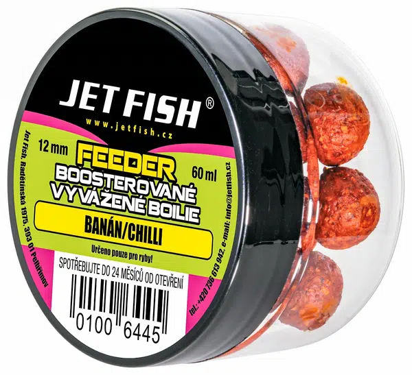 Jet fish feeder boosterované vyvážené boilie 60 ml 12 mm - banán chilli