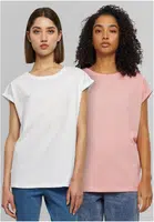 Women's T-shirt Extended Shoulder Tee - 2pcs - pink+white
