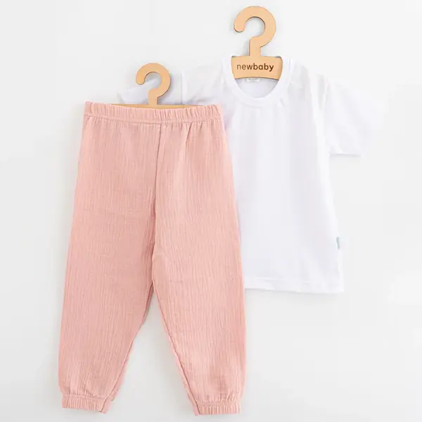 Detská bavlnená súprava tričko a mušelínové nohavice New Baby Kindergarten ružová 104 (3-4r), 20C56660