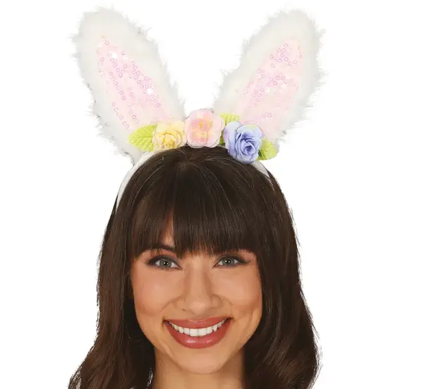 Čelenka Zajačie uši s kvetinami