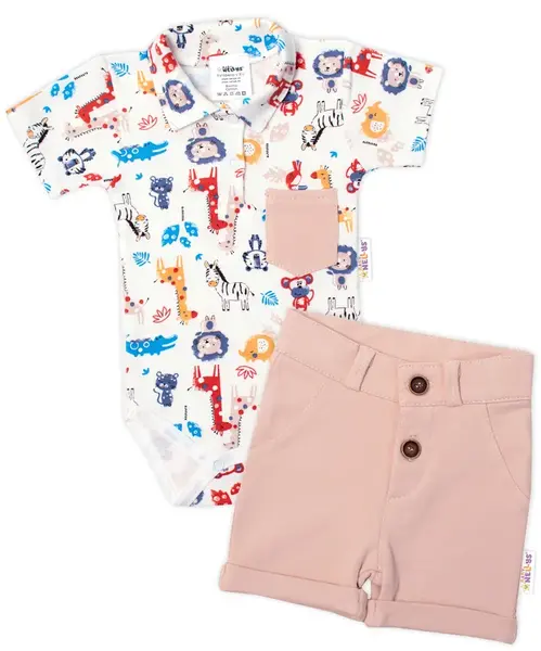 Baby Nellys 2-dielna sada body kr. rukáv, kraťasky, Safari - ecru/béžová, veľ. 74