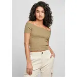 Women's t-shirt in khaki color with a buttoned shoulder