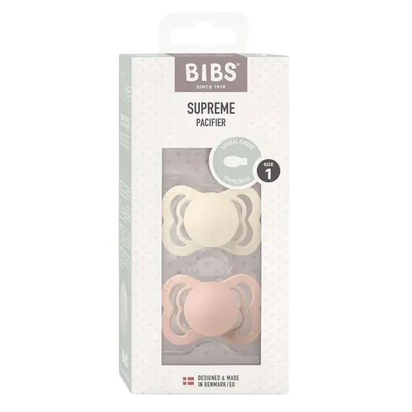 BIBS Supreme Symetrické Cumlíky z prírodného kaučuku Ivory/Blush, 0-6m, 2 ks