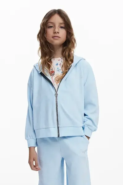 Mikina Desigual modrá barva, s kapucí, 25WGSK10