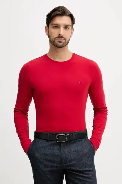 Tričko s dlouhým rukávem Tommy Hilfiger pánské, zelená barva