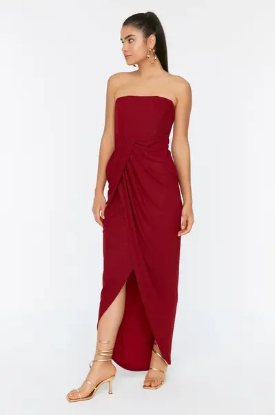 Trendyol Claret Red Detailed Evening Dress