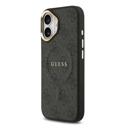 Zadní kryt Guess PU Leather 4G Gold Frame MagSafe Apple pro iPhone 17, černá
