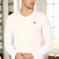 T8587 DEWBERRY V-NECK MEN'S LONG SLEEVE T-SHIRT-WHITE 1