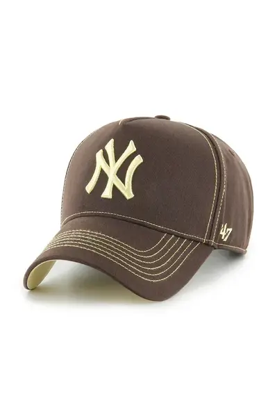 Bavlněná baseballová čepice 47 brand MLB New York Yankees hnědá barva, B-CONDT17GWS-BW