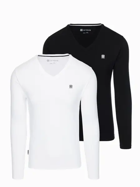 Ombre Set of men's SLIM FIT longsleeves with V neckline and logo 2-pack