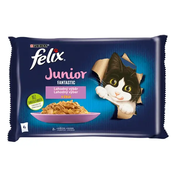 Felix Fantastic Junior kapsičky pre mačiatka kura, losos v želé 4×85 g