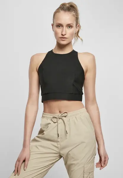 Women's top with shiny ribs in black