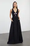 Trendyol Black Bow Detail Woven Elegant Long Evening Dress & Graduation Dress