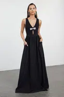 Trendyol Black Bow Detail Woven Elegant Long Evening Dress & Graduation Dress