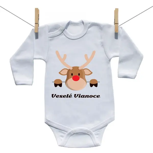 Boodyy Body s dlhým rukávom Veselé Vianoce so sobom 50 (0 mesiacov)