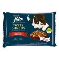 Felix Tasty Shreds kapsičky pre mačky hovädzie, kura v šťave 4x80 g