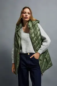 Marisse Quilted Vest With Hood, Olive