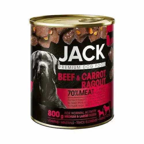 Jack psí guláš v konzervě - hovězí maso a mrkev 800 g