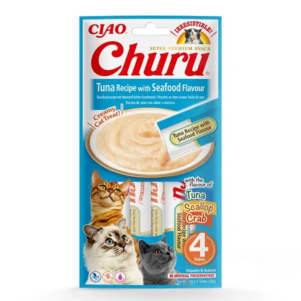 Inaba Cat Ciao Churu krémové krmivo pre mačky - tuniak, morské plody 4 x 14 g