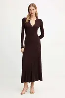 Šaty Bardot hnědá barva, maxi, 60002DB