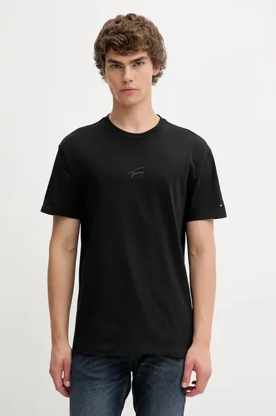 Bavlněné tričko Tommy Jeans pánské, černá barva, DM0DM22138