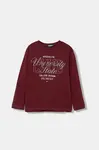 Dětské bavlněné tričko s dlouhým rukávem United Colors of Benetton vínová barva, s potiskem, 35RYC10QQ