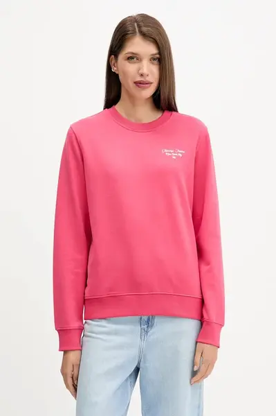 Bavlněná mikina Tommy Jeans dámská, růžová barva, s potiskem, DW0DW21960