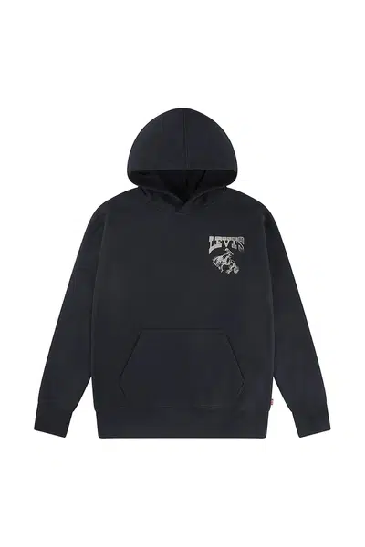 Dětská mikina Levi's RODEO READY HOODIE černá barva, s kapucí, s potiskem, 8EN965