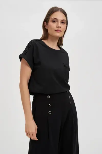 Marisse Cotton T-Shirt Decorated With Beads, Black