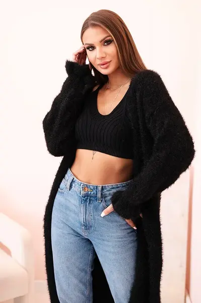 Kesi Włoski Dámský kardigan s vlnou v barevných pruzích růžový