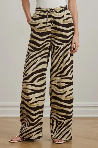 Lněné kalhoty Lauren Ralph Lauren