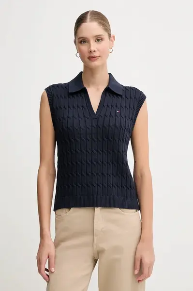 Bavlněná vesta Tommy Hilfiger dámská, tmavomodrá barva, WW0WW45655