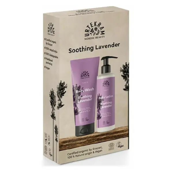 URTEKRAM Zklidňující levandule Sprchový gel 200ml+ Tělové mléko 245ml Dárkové balení