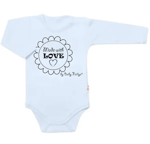 Baby Nellys Body dlouhý rukáv Made with love,  světle modré vel.  74