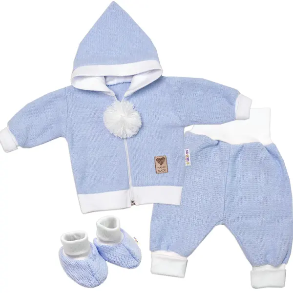 Baby Nellys 3D sada Hand made, kabátek, kalhoty, botičky, modrá,56